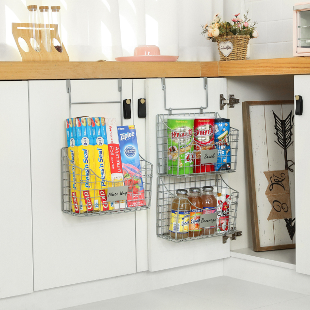 Over Door Storage Basket with Name Plate 5 S Hooks  for Kitchen Pantry Bathroom