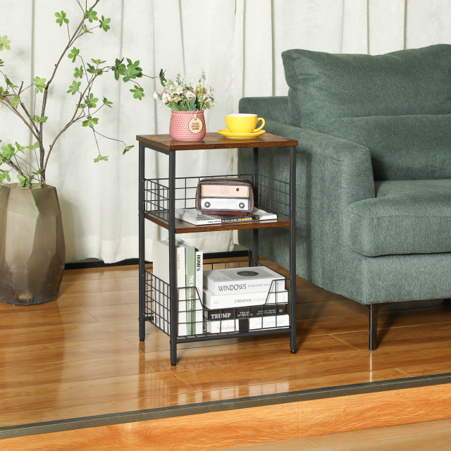 Stable Wood and Metal side Table Storage Shelf