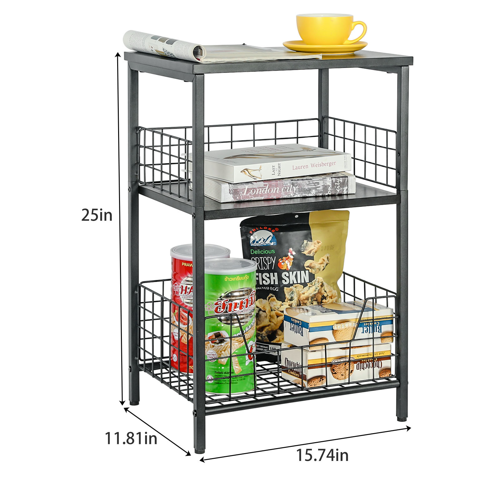 Stable Wood and Metal side Table Storage Shelf