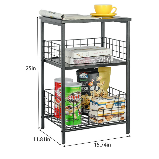 Stable Wood and Metal side Table Storage Shelf