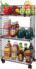 Slim Rolling Cart for Narrow Spaces 3 Tier Metal Utility Storage Cart Mesh Baskets and Lockable Wheels