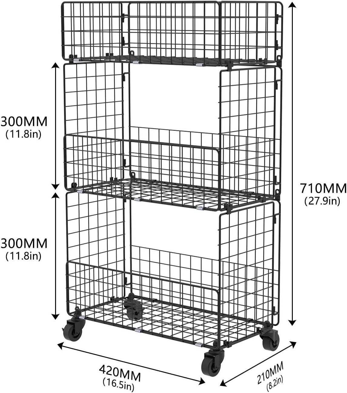 Slim Rolling Cart for Narrow Spaces 3 Tier Metal Utility Storage Cart Mesh Baskets and Lockable Wheels