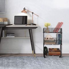 Slim Rolling Cart for Narrow Spaces 3 Tier Metal Utility Storage Cart Mesh Baskets and Lockable Wheels