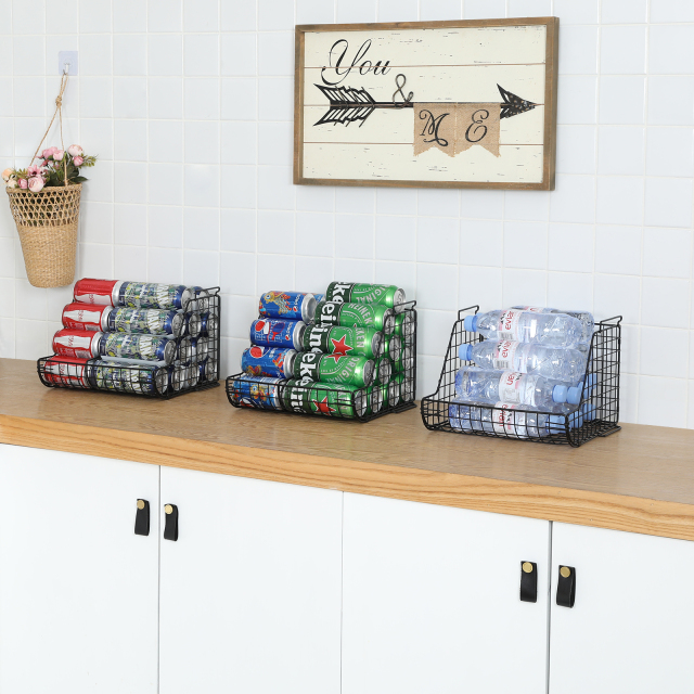 Stacking Can Dispensers 3 Tier with 3 Divider Food Rack Wire Bins for Kitchen Cabinet