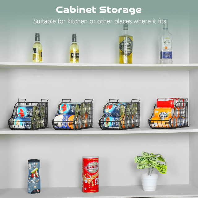 4-Pack Can Storage Organizer Pantry, Stackable Kitchen Canned Food Holder With Handles