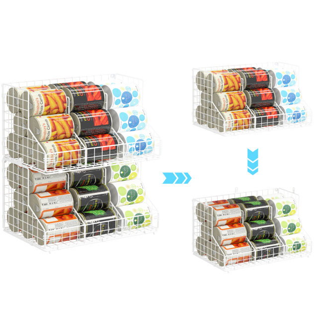 Multifunctional PantryStackable Wire Baskets for Snack Spice Canned Food, White