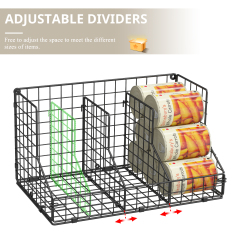 2-Tier stackable Metal Wire Basket can Rack with 4 Adjustable Dividers for Kitchen Cabinet Pantry, Black