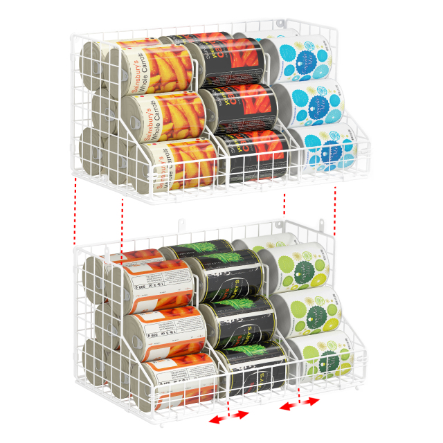 Multifunctional PantryStackable Wire Baskets for Snack Spice Canned Food, White
