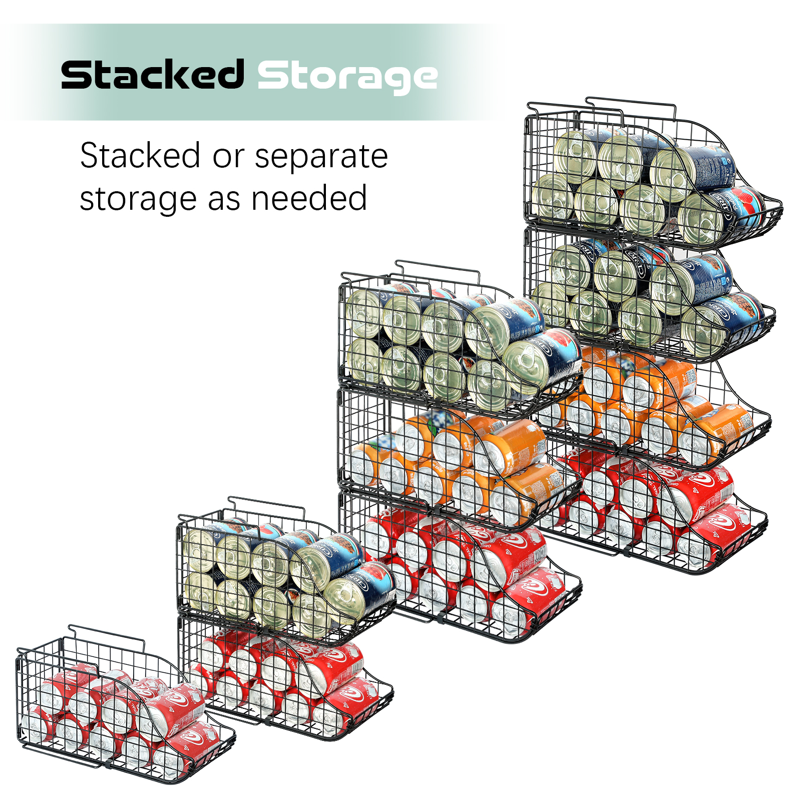 4-Pack Can Storage Organizer Pantry, Stackable Kitchen Canned Food Holder With Handles