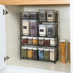 4 Tier Countertop & Cabinet Spice Rack with Adjustable Dividers Stackable Wire Basket for Kitchen & Pantry