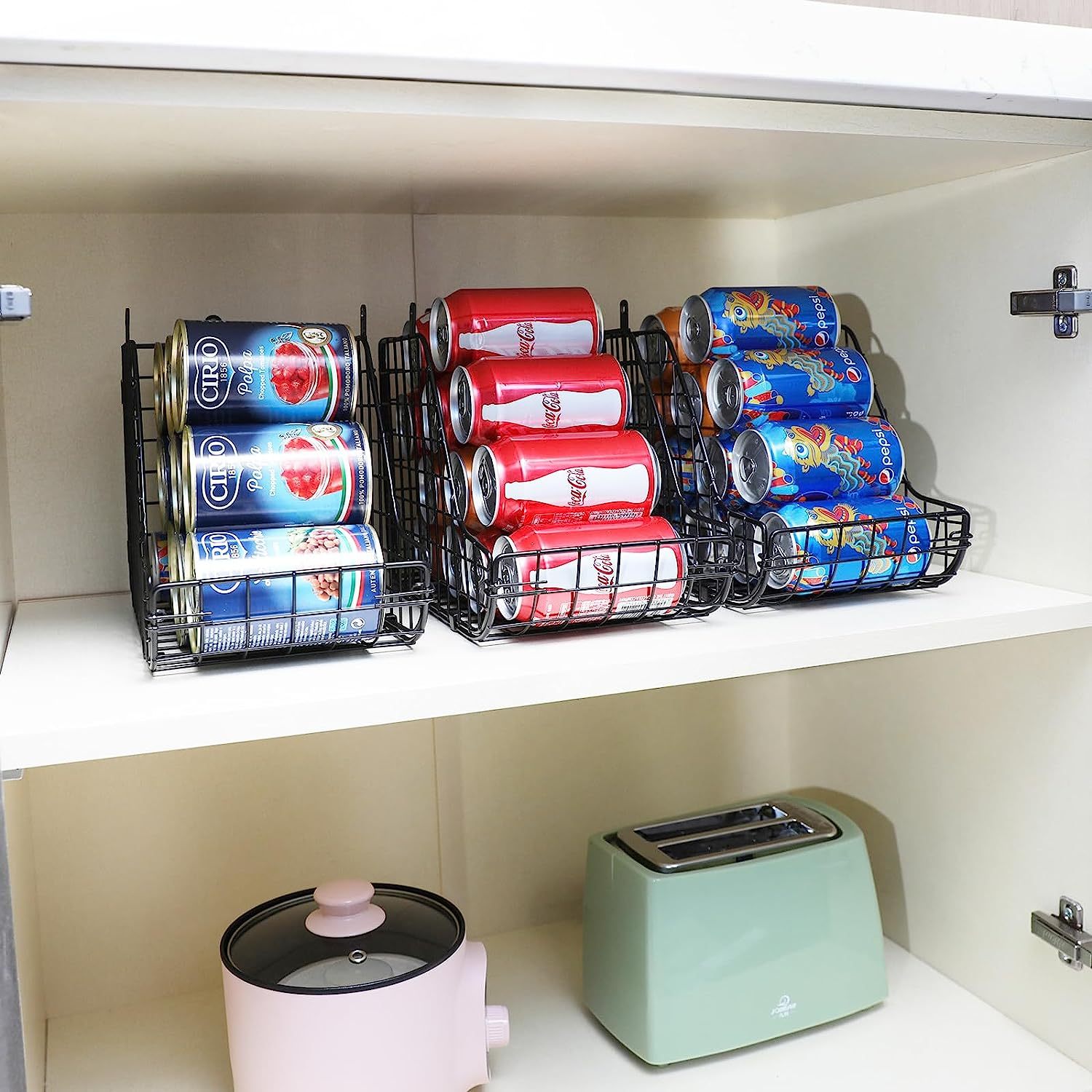 3 Pack Stackable Can Organizer Metal Wire Basket Beverage Pop Soda Rack Stand Kitchen Pantry Countertop Cabinets