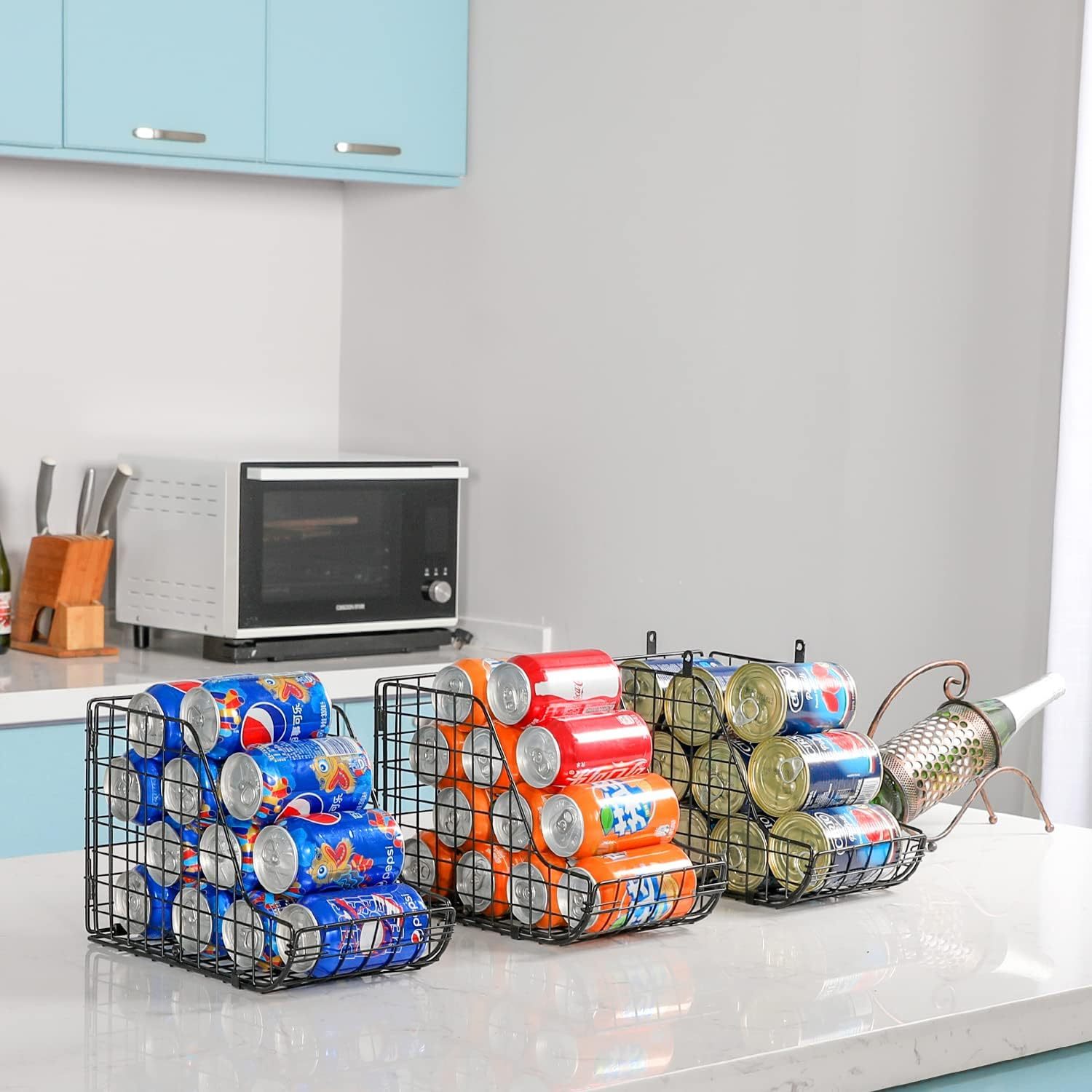 3 Pack Stackable Can Organizer Metal Wire Basket Beverage Pop Soda Rack Stand Kitchen Pantry Countertop Cabinets