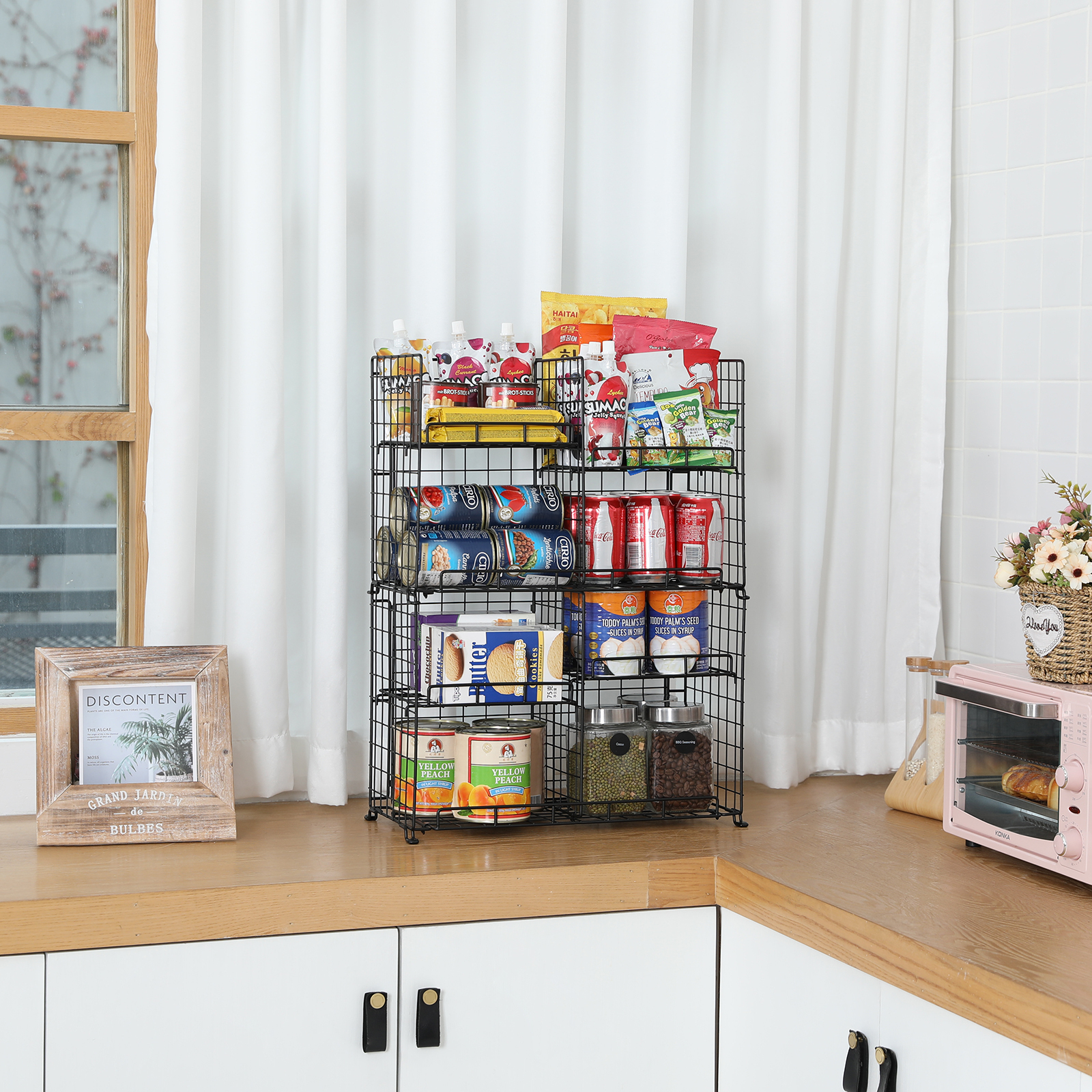 4 Tier Countertop & Cabinet Spice Rack with Adjustable Dividers Stackable Wire Basket for Kitchen & Pantry