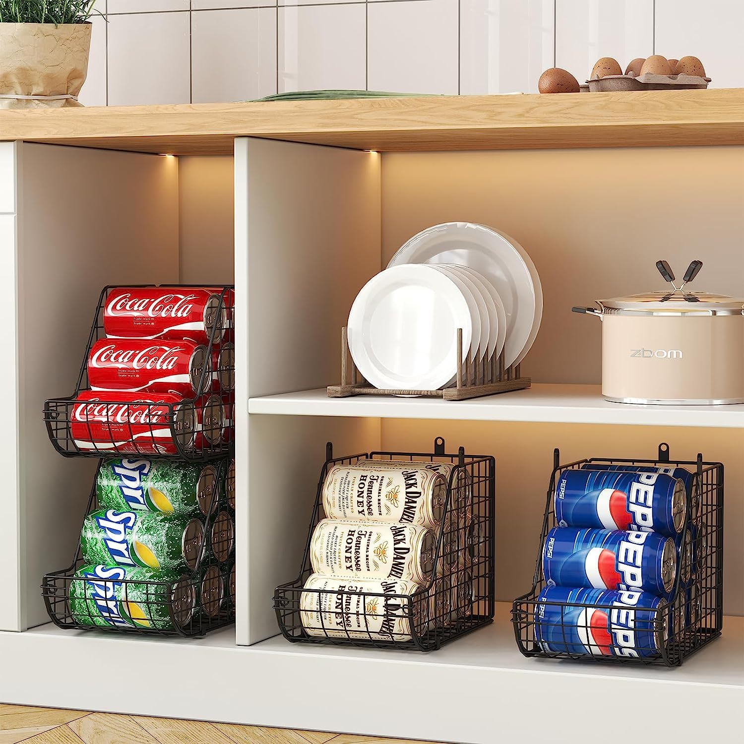 3 Pack Stackable Can Organizer Metal Wire Basket Beverage Pop Soda Rack Stand Kitchen Pantry Countertop Cabinets