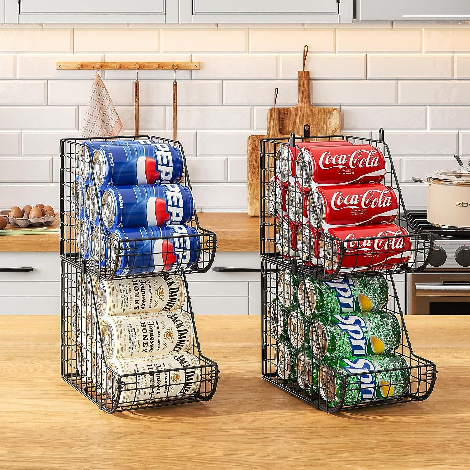 3 Pack Stackable Can Organizer Metal Wire Basket Beverage Pop Soda Rack Stand Kitchen Pantry Countertop Cabinets