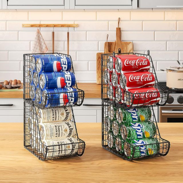 3 Pack Stackable Can Organizer Metal Wire Basket Beverage Pop Soda Rack Stand Kitchen Pantry Countertop Cabinets