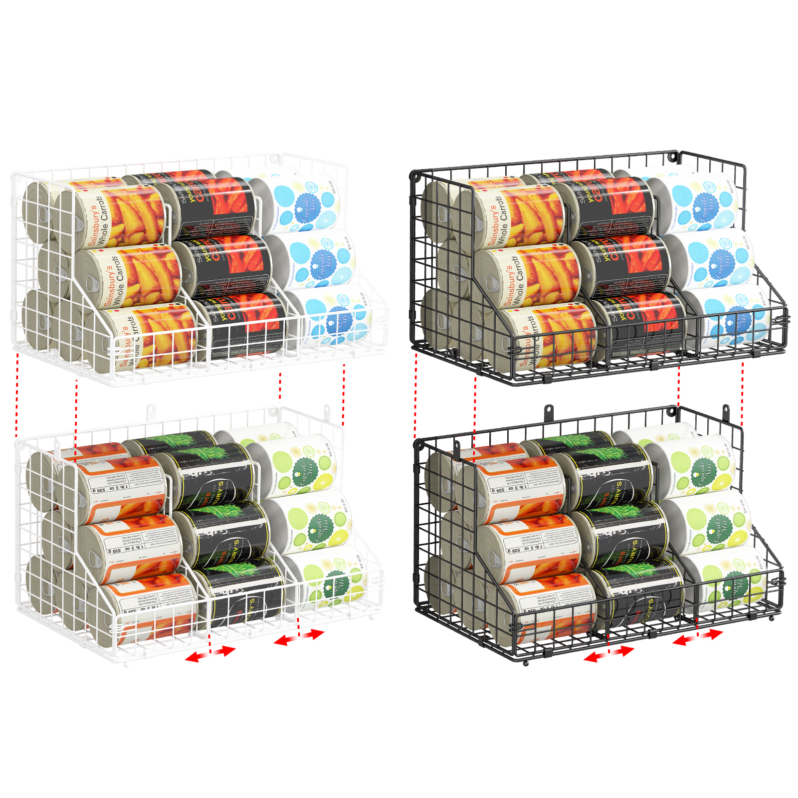 Multifunctional PantryStackable Wire Baskets for Snack Spice Canned Food, White