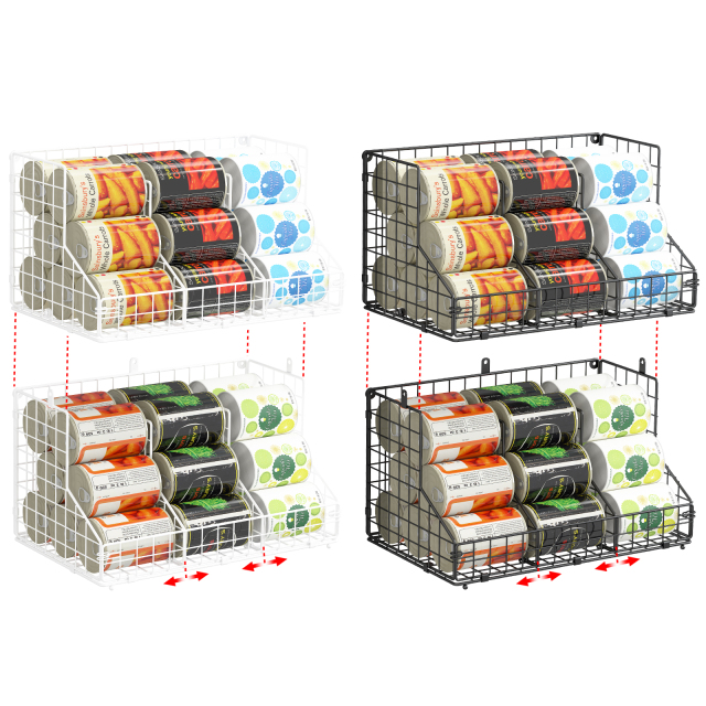 Multifunctional PantryStackable Wire Baskets for Snack Spice Canned Food, White