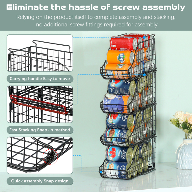 4-Pack Can Storage Organizer Pantry, Stackable Kitchen Canned Food Holder With Handles
