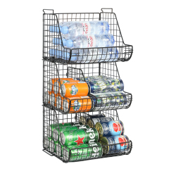 Stacking Can Dispensers 3 Tier with 3 Divider Food Rack Wire Bins for Kitchen Cabinet