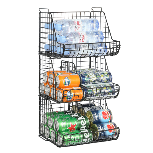 Stacking Can Dispensers 3 Tier with 3 Divider Food Rack Wire Bins for Kitchen Cabinet