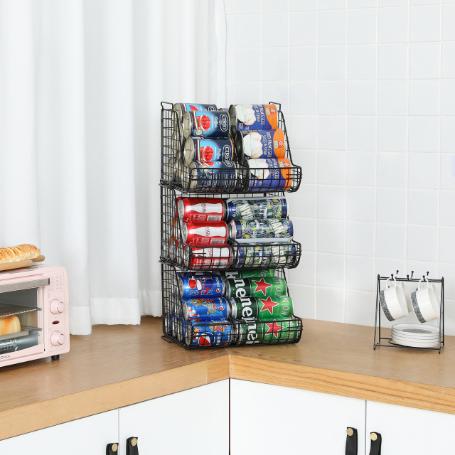 Stacking Can Dispensers 3 Tier with 3 Divider Food Rack Wire Bins for Kitchen Cabinet