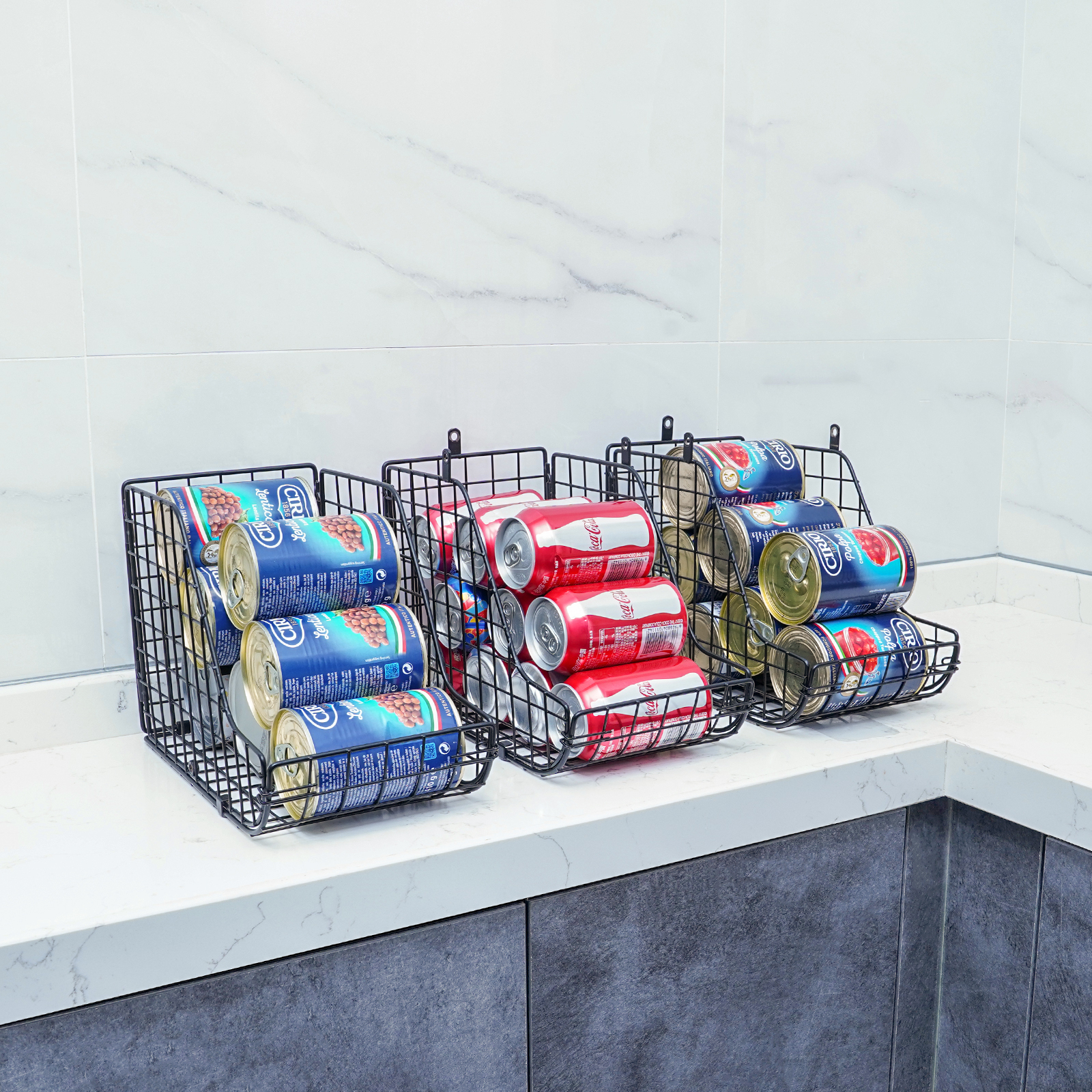 3 Pack Stackable Can Organizer Metal Wire Basket Beverage Pop Soda Rack Stand Kitchen Pantry Countertop Cabinets