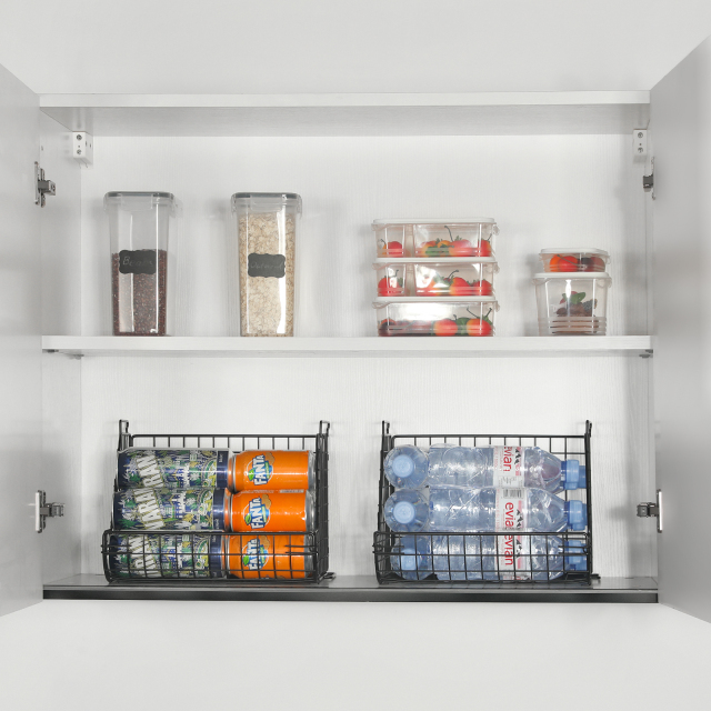 Stacking Can Dispensers 3 Tier with 3 Divider Food Rack Wire Bins for Kitchen Cabinet