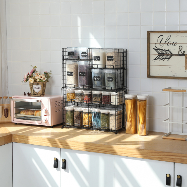 4 Tier Countertop & Cabinet Spice Rack with Adjustable Dividers Stackable Wire Basket for Kitchen & Pantry