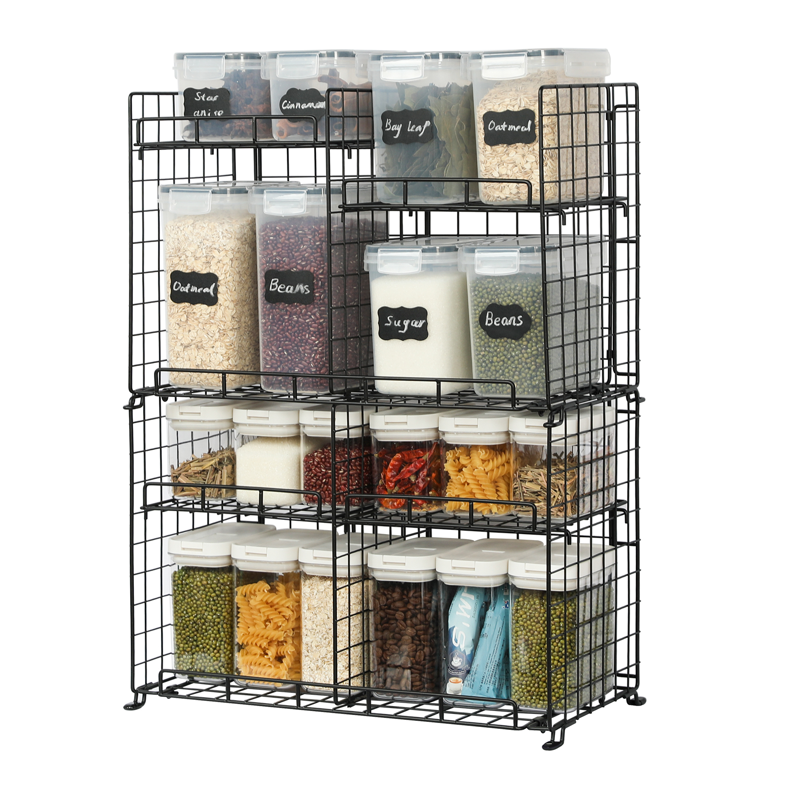 4 Tier Countertop & Cabinet Spice Rack with Adjustable Dividers Stackable Wire Basket for Kitchen & Pantry