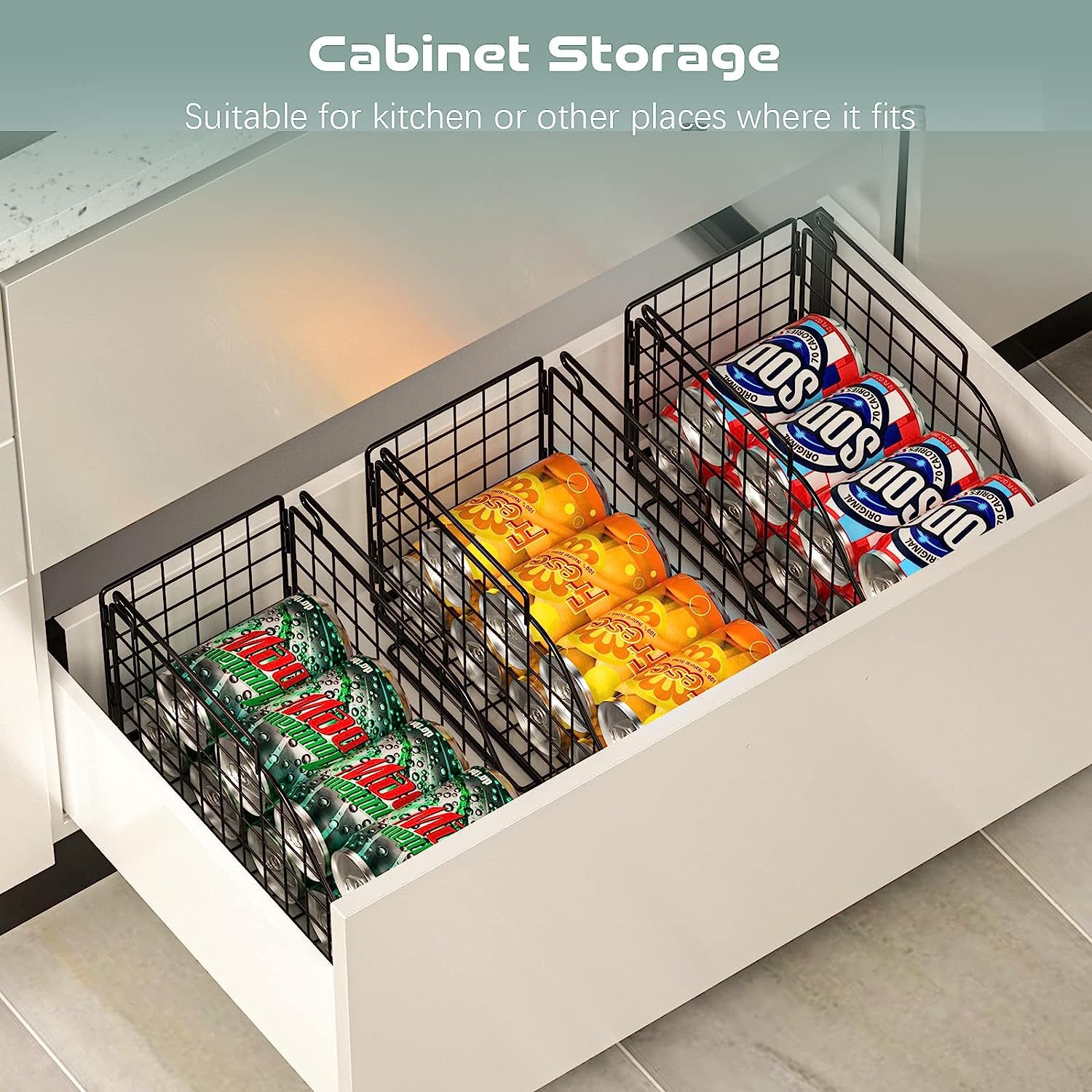4-Pack Can Storage Organizer Pantry, Stackable Kitchen Canned Food Holder With Handles