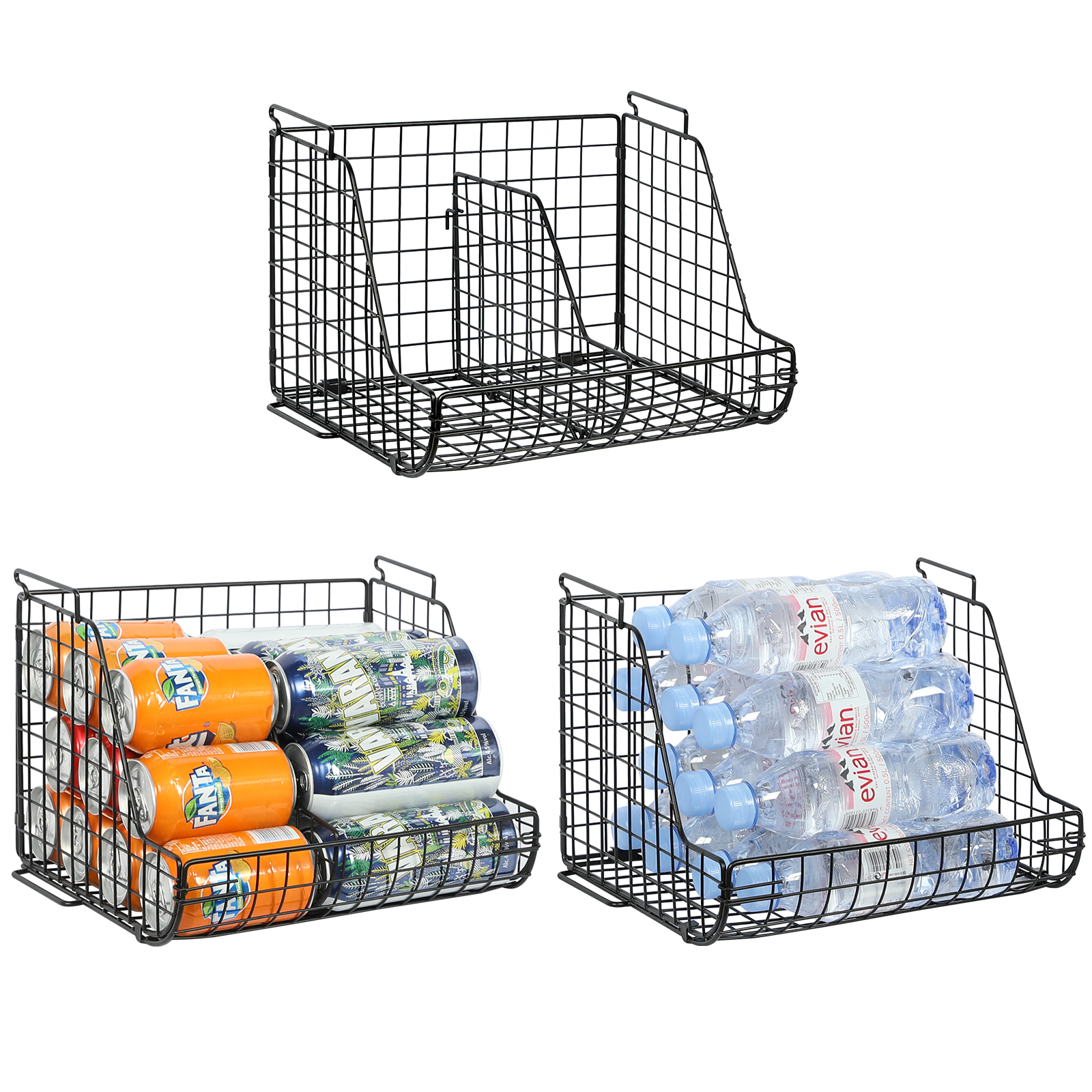 Stacking Can Dispensers 3 Tier with 3 Divider Food Rack Wire Bins for Kitchen Cabinet