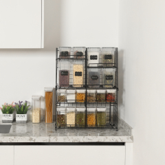 4 Tier Countertop & Cabinet Spice Rack with Adjustable Dividers Stackable Wire Basket for Kitchen & Pantry