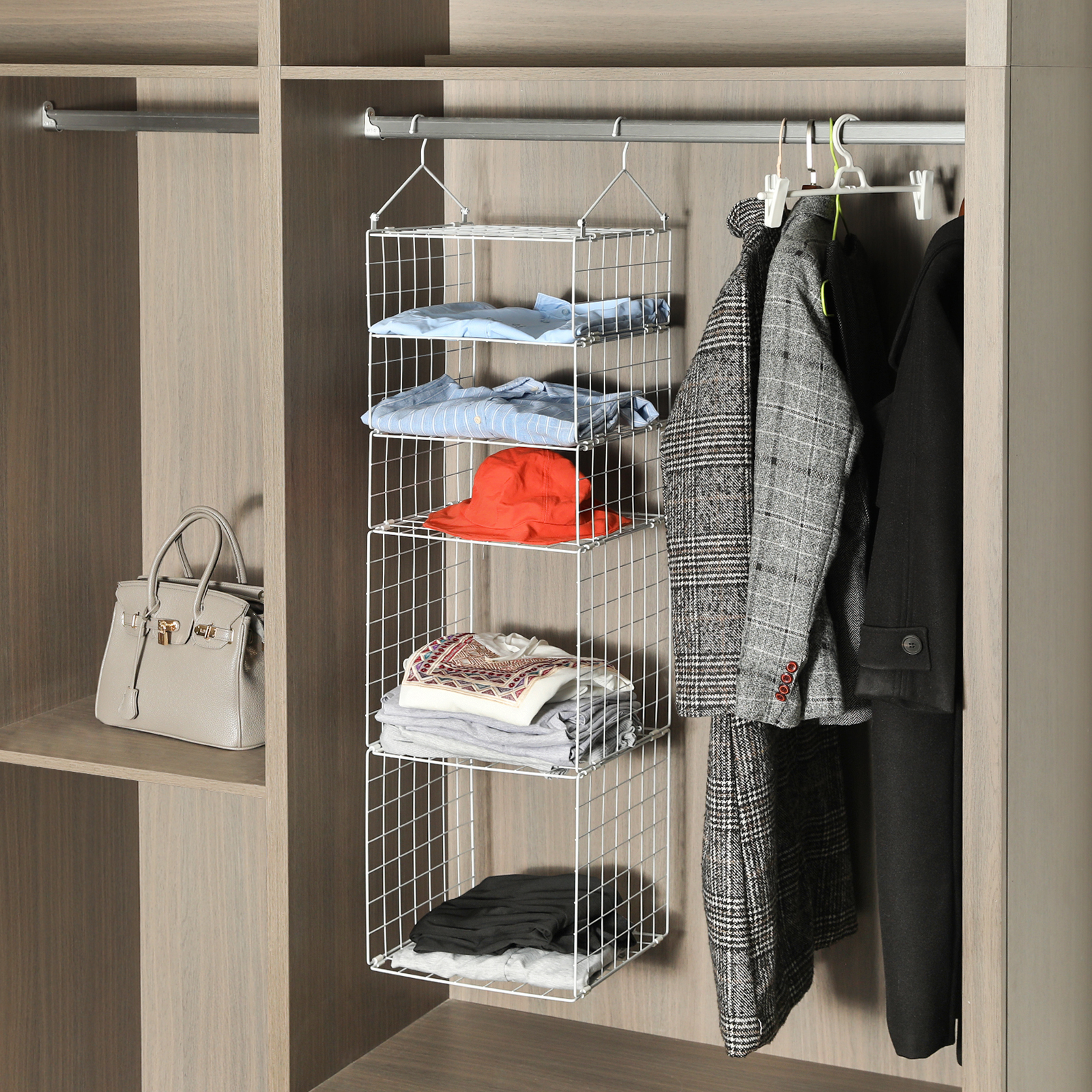 Foldable Closet Organizer Clothes Shelves with S Hooks