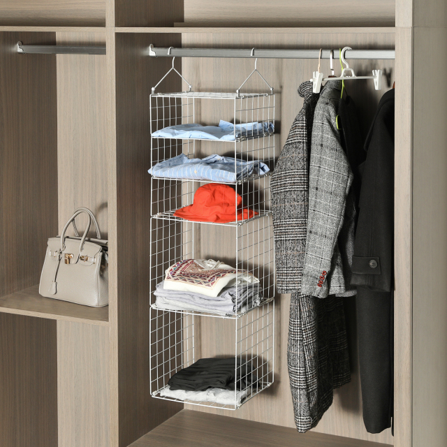 White 5 Tier Adjustable Stackable Foldable Hanging Countertop Closet Organizer Shelf