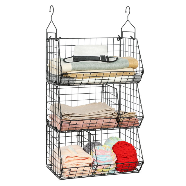3 Tier Stackable Foldable Hanging Closet Organizer with Divider Coutertop Hanging Clothing Organizer