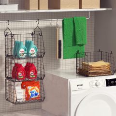 Black 3 Tier Stackable Foldable Hanging Countertop Closet Organizer with Hanging S Hook