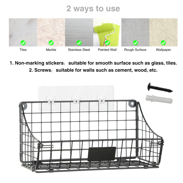 4pcs Foldable Wall Mounted Caddy Storage Wire Basket with Hook