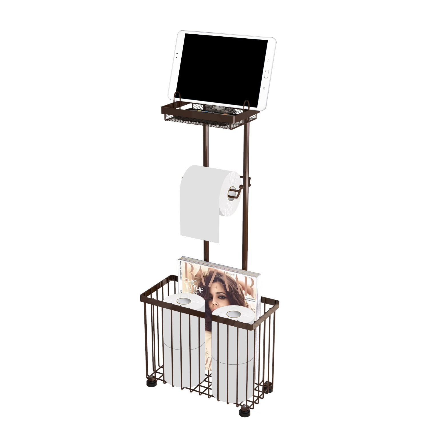 Dark Brown Toilet Paper Holder Racks with Phone Table Storage Tabel
