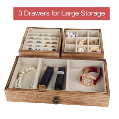 3 Tier Metal Jewelry Necklaces Holder Stand with Wood Basic Storage Box