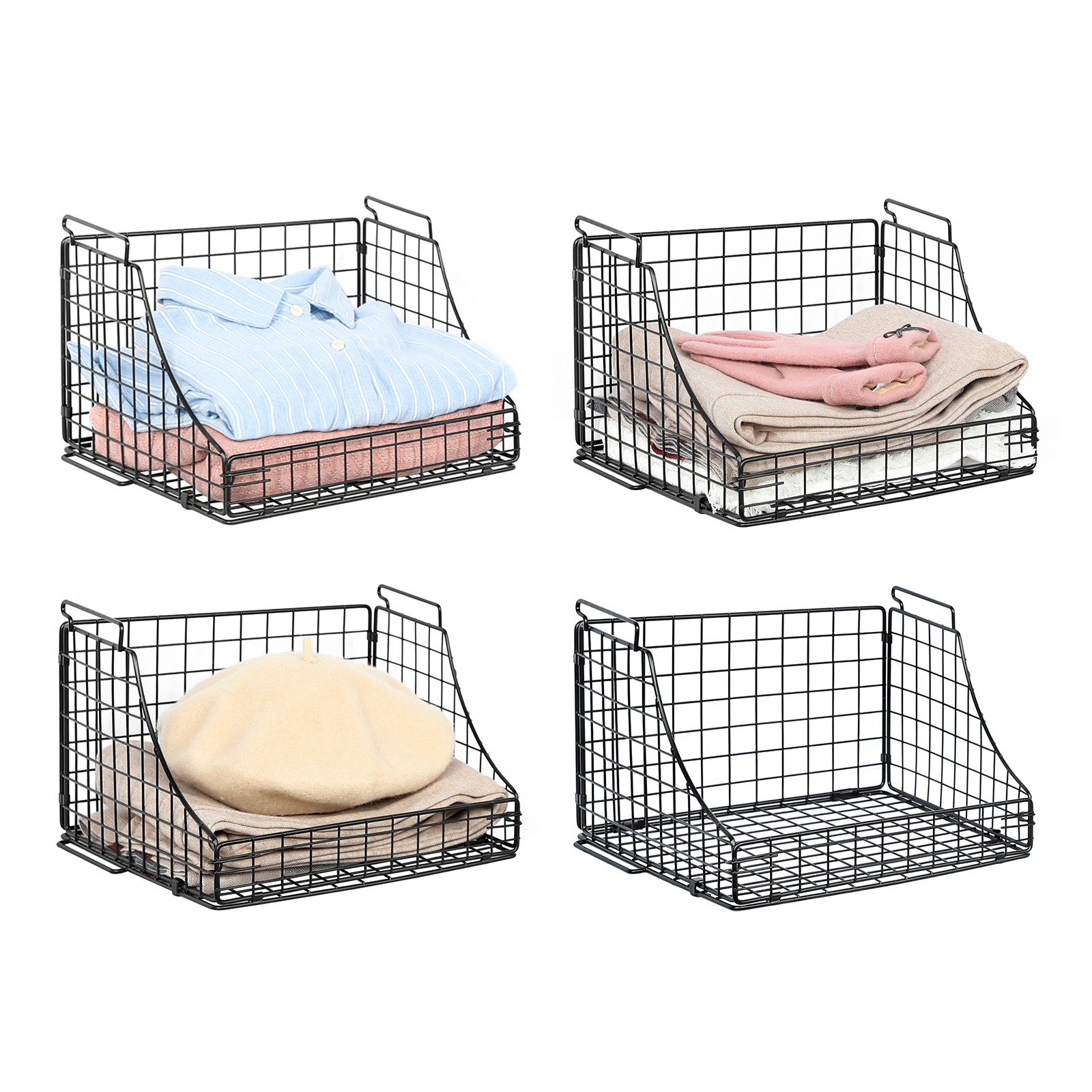 4pcs Stackable Foldable Countertop Wire Basket Closet Organizer