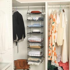 Metal Wire Adjustable 7 Tier Hanging Clothes Shelf for Bedroom Dormitory