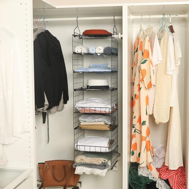 Metal Wire Adjustable 7 Tier Hanging Clothes Shelf for Bedroom Dormitory