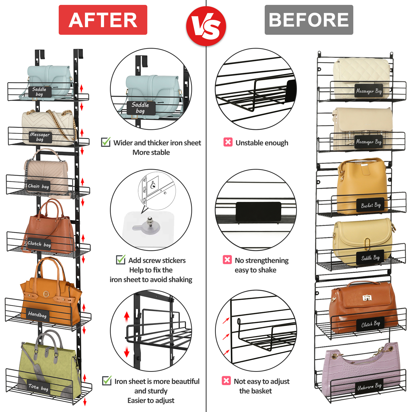 Over The Door Detachable Adjustable Storage Organizer Rack