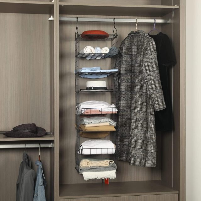 Metal Wire Adjustable 7 Tier Hanging Clothes Shelf for Bedroom Dormitory