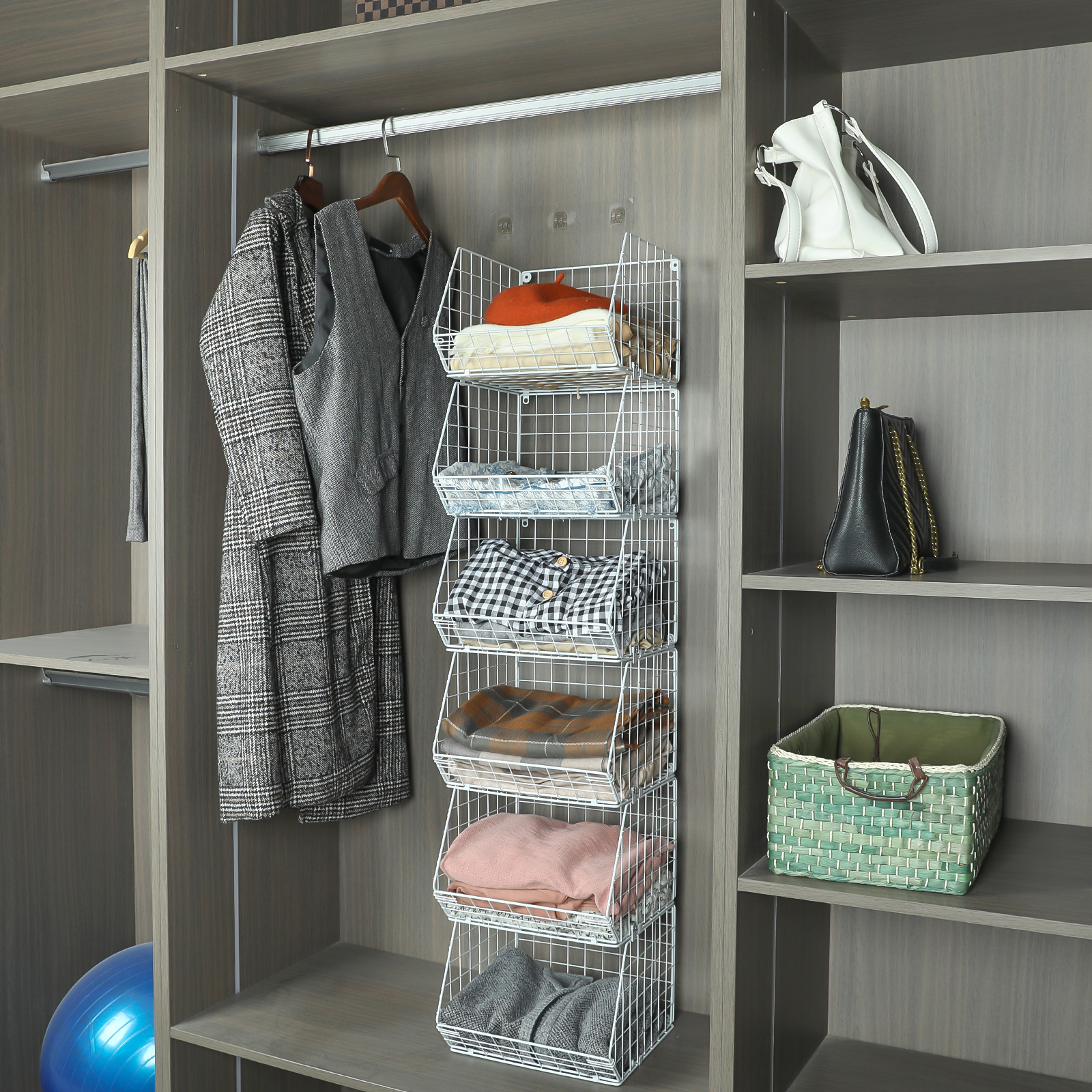 White 6 Tier Stackable Foldable Hanging Closet Organizer with Hanging Hook