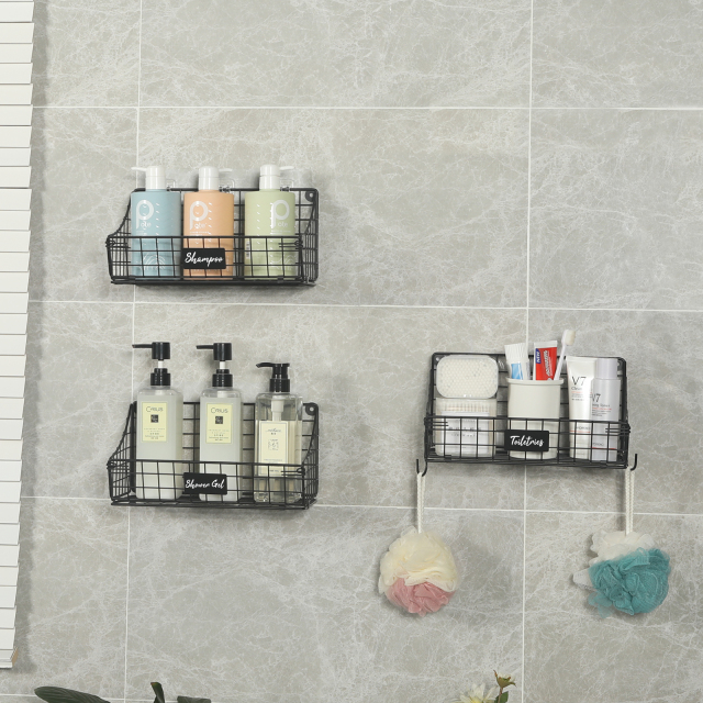 4pcs Foldable Wall Mounted Caddy Storage Wire Basket with Hook