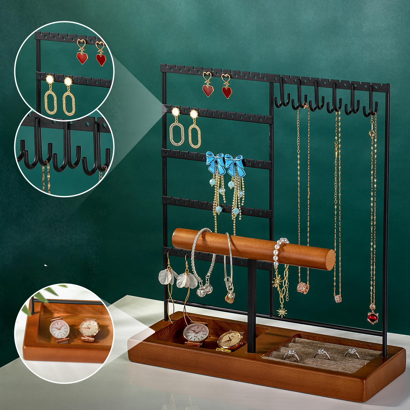 5 Tier Earring Necklace Display with Holder