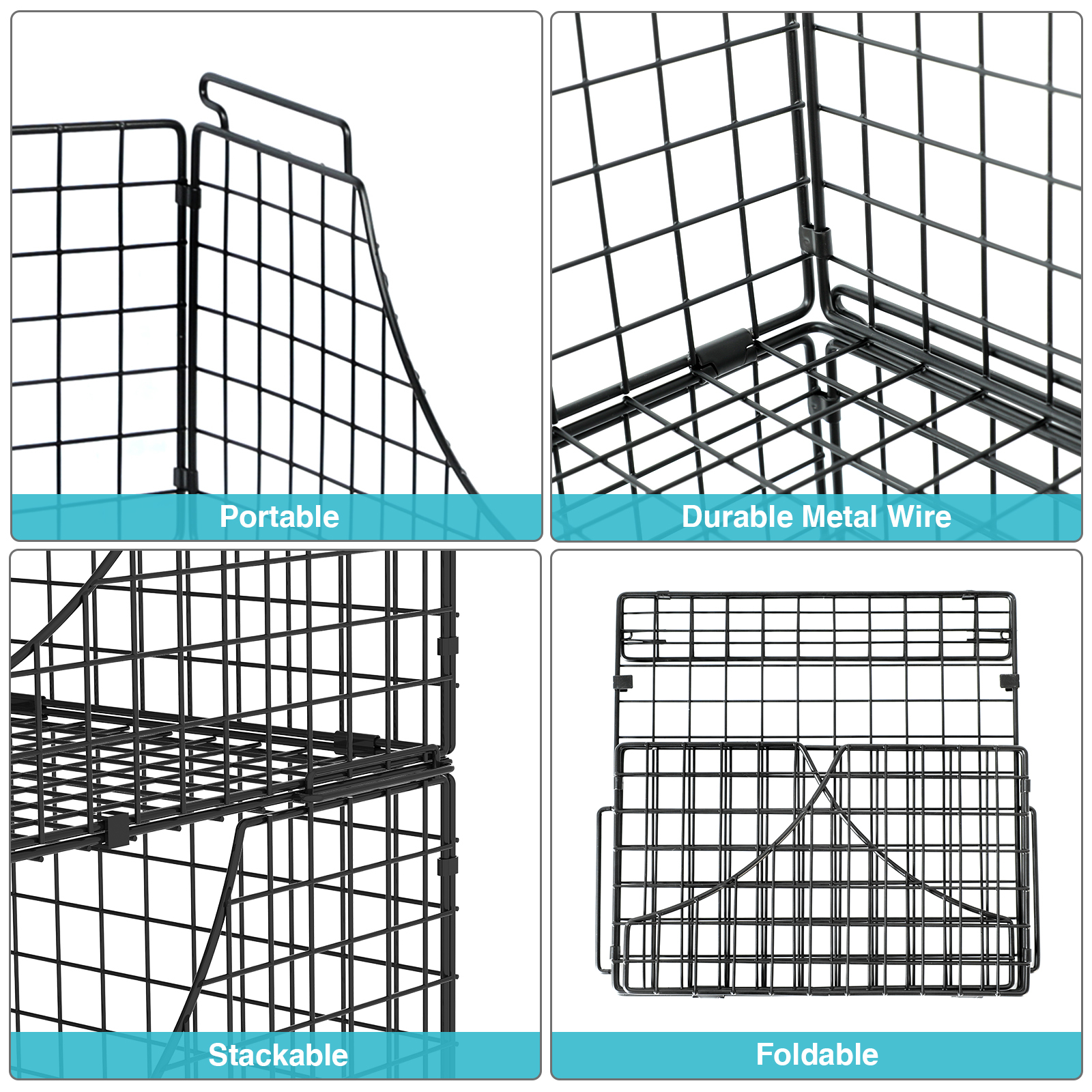 4pcs Stackable Foldable Countertop Wire Basket Closet Organizer