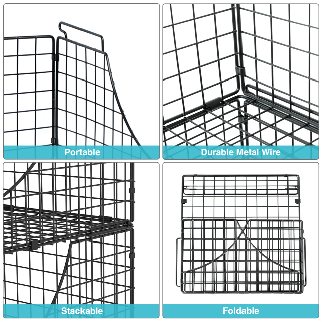 4pcs Stackable Foldable Countertop Wire Basket Closet Organizer